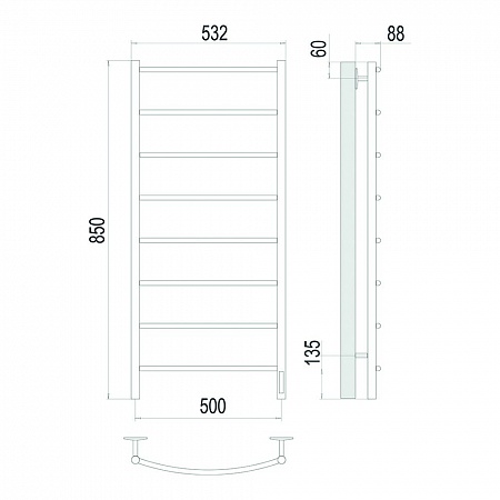 Классик П8 500х850 Электро (quick touch) Полотенцесушитель TERMINUS Сатин Выборг - фото 4 Классик П8 500х850 Электро (quick touch) Полотенцесушитель TERMINUS Сатин Выборг - фото 4