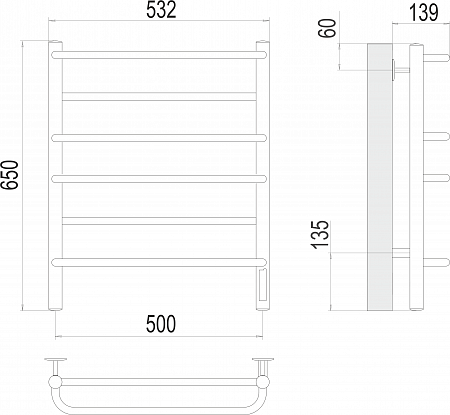 Евромикс П6 500х650 Электро (quick touch) Полотенцесушитель  TERMINUS Выборг - фото 3