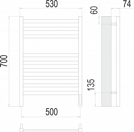 Енисей П9 500х700  электро (sensor quick touch) Полотенцесушитель TERMINUS  Выборг - фото 3
