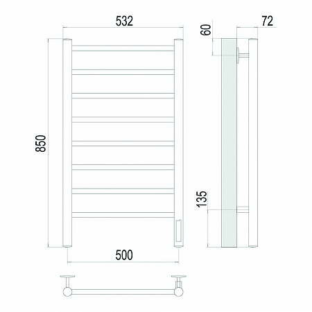 Аврора П8 500х850 Электро (quick touch) Полотенцесушитель TERMINUS Сатин Выборг - фото 4 Аврора П8 500х850 Электро (quick touch) Полотенцесушитель TERMINUS Сатин Выборг - фото 4