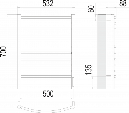 Классик П9 500х700 электро (sensor quick touch)  Полотенцесушитель TERMINUS Выборг - фото 3