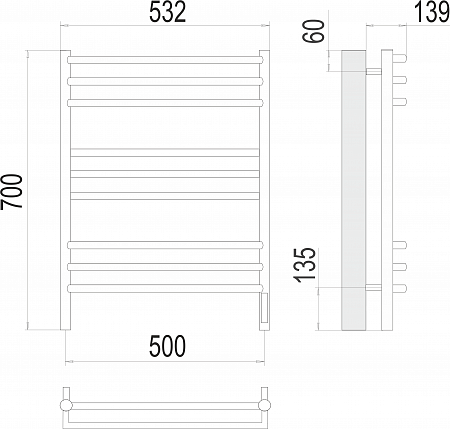 Прато П9 500х700 электро (sensor quick touch) Полотенцесушитель  TERMINUS Выборг - фото 3