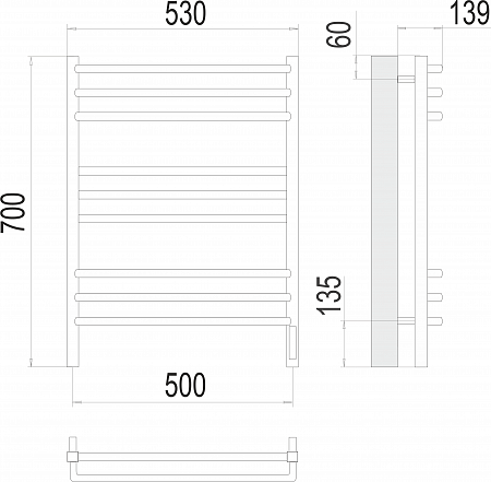 Соренто П9 500х700 электро (sensor quick touch) Полотенцесушитель  TERMINUS Выборг - фото 3